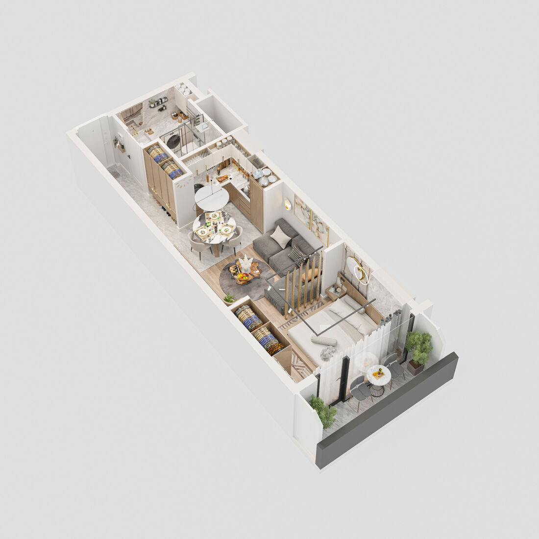 Kompakt daire 3D yerleşim örneği